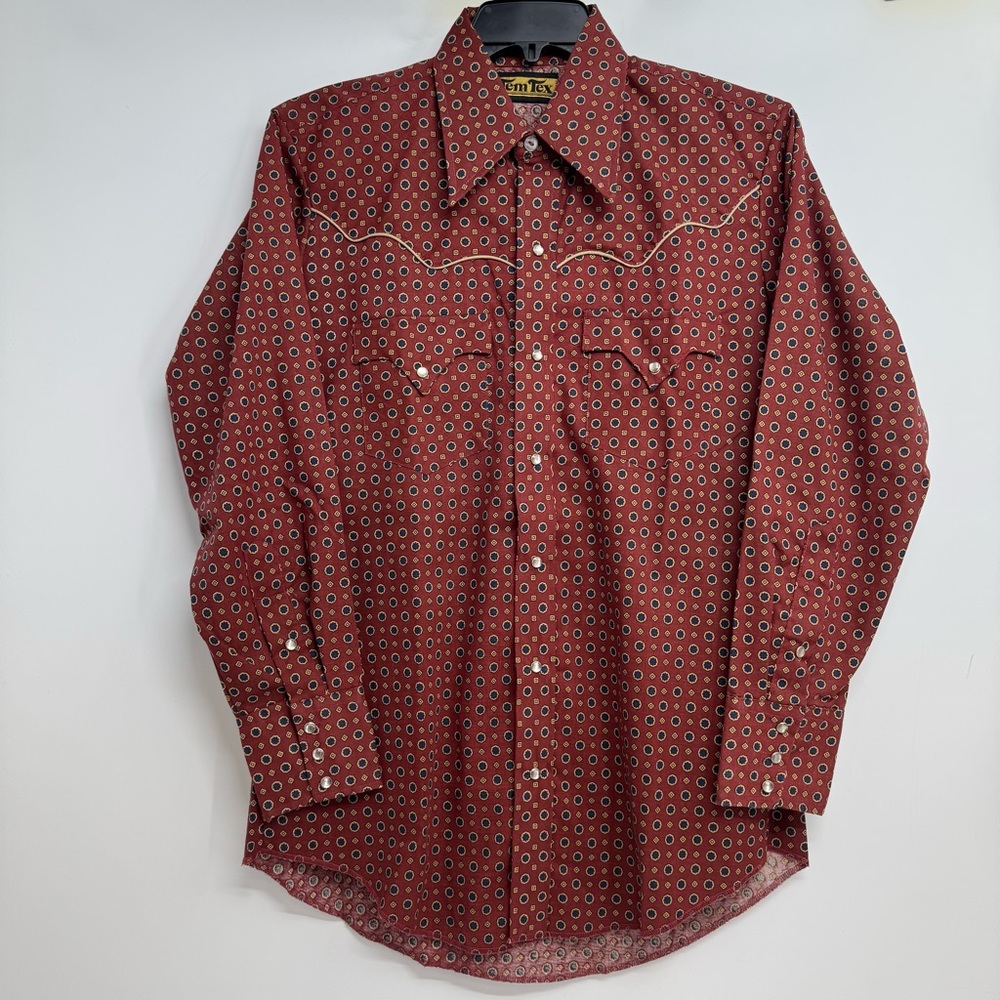 VTG Tem Tex Pearl Snap Western Shirt  Extra Long Tall Rockabilly SZ 16 Floral